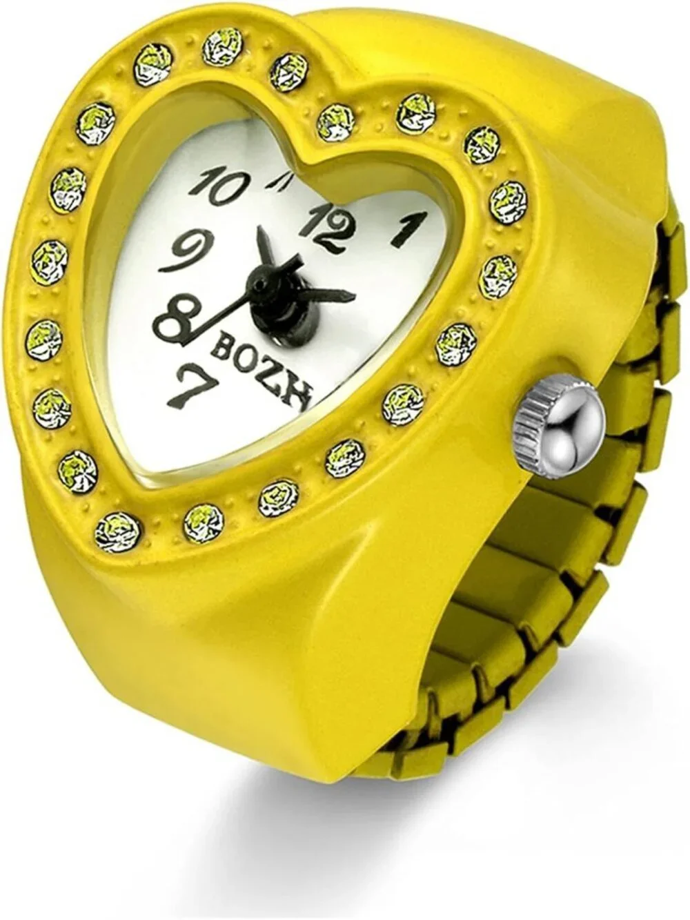 Unisex Yellow Analog Quartz Easy Read Adjustable Modern Heart Finger Ring Watch